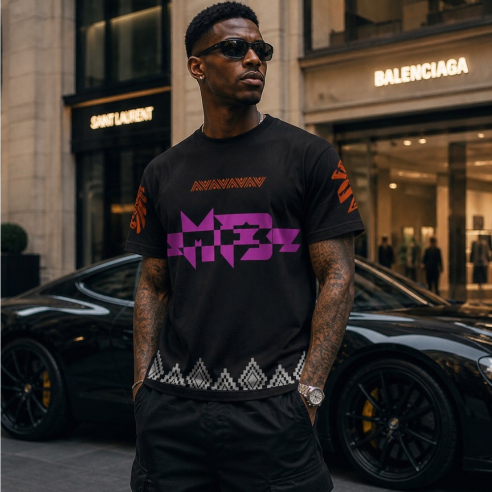 MF3 luxury oversized t-shirt streetwear aesthetics with Aztec inspiration.